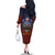 American Samoa Fautasi Family Matching Off The Shoulder Long Sleeve Dress and Hawaiian Shirt Pago Pago Aeto and Iseula o le Moana of Fagatogo Red-Blue - Polynesian Pride