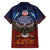 American Samoa Fautasi Family Matching Off Shoulder Maxi Dress and Hawaiian Shirt Pago Pago Aeto and Iseula o le Moana of Fagatogo Red-Blue - Polynesian Pride