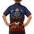 American Samoa Fautasi Family Matching Off Shoulder Short Dress and Hawaiian Shirt Pago Pago Aeto and Iseula o le Moana of Fagatogo Red-Blue - Polynesian Pride