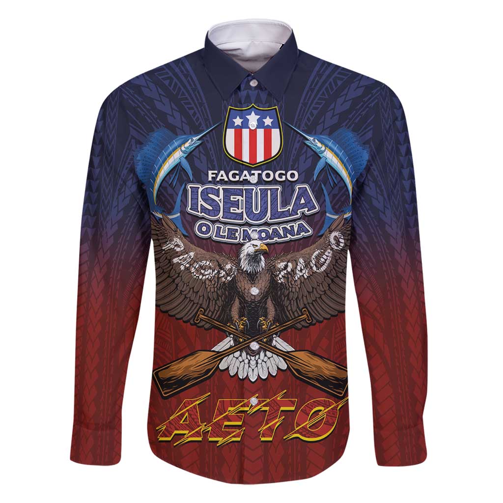 American Samoa Fautasi Family Matching Off Shoulder Short Dress and Hawaiian Shirt Pago Pago Aeto and Iseula o le Moana of Fagatogo Red-Blue - Polynesian Pride