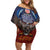 American Samoa Fautasi Family Matching Off Shoulder Short Dress and Hawaiian Shirt Pago Pago Aeto and Iseula o le Moana of Fagatogo Red-Blue - Polynesian Pride