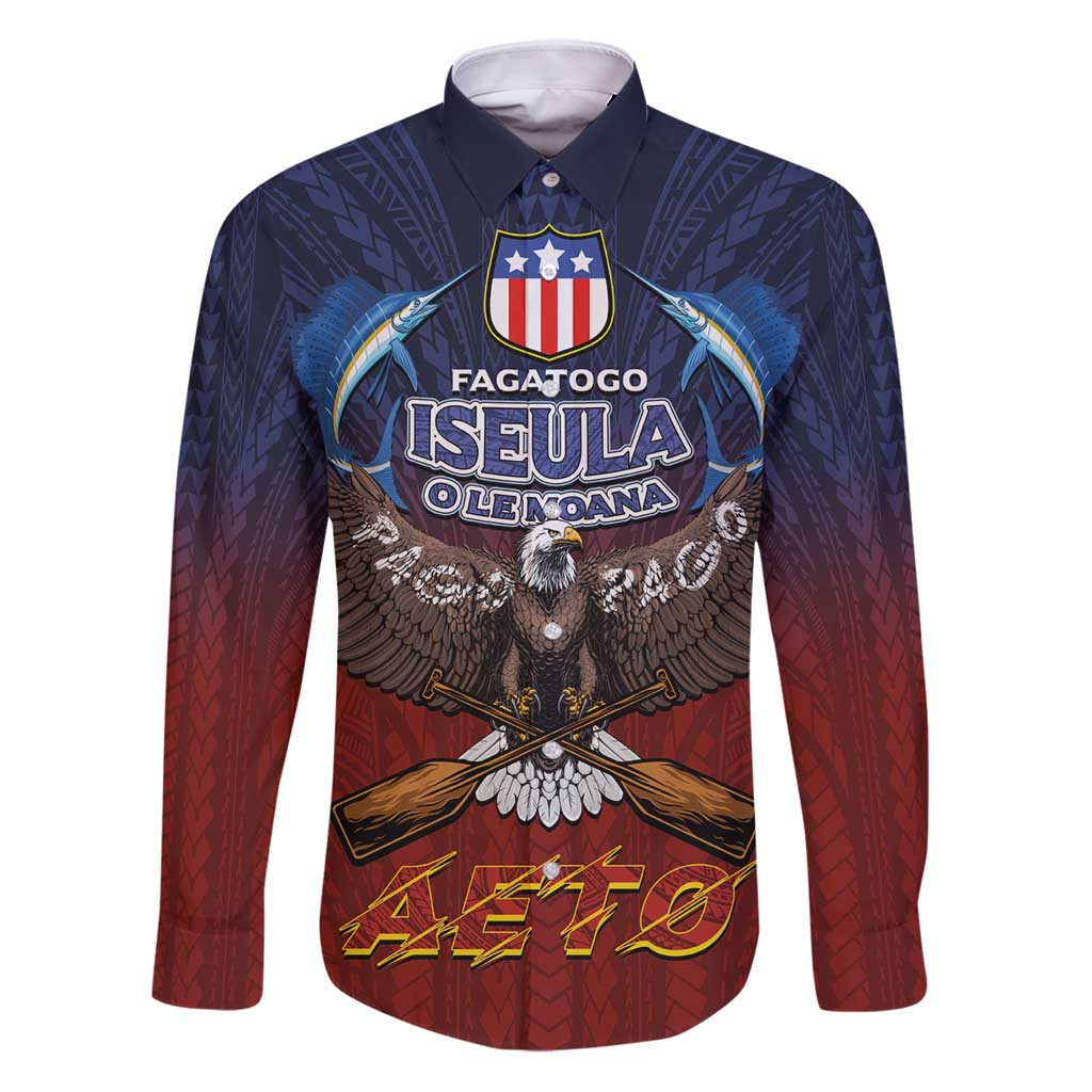 American Samoa Fautasi Family Matching Puletasi and Hawaiian Shirt Pago Pago Aeto and Iseula o le Moana of Fagatogo Red-Blue - Polynesian Pride