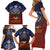 American Samoa Fautasi Family Matching Short Sleeve Bodycon Dress and Hawaiian Shirt Pago Pago Aeto and Iseula o le Moana of Fagatogo Red-Blue - Polynesian Pride
