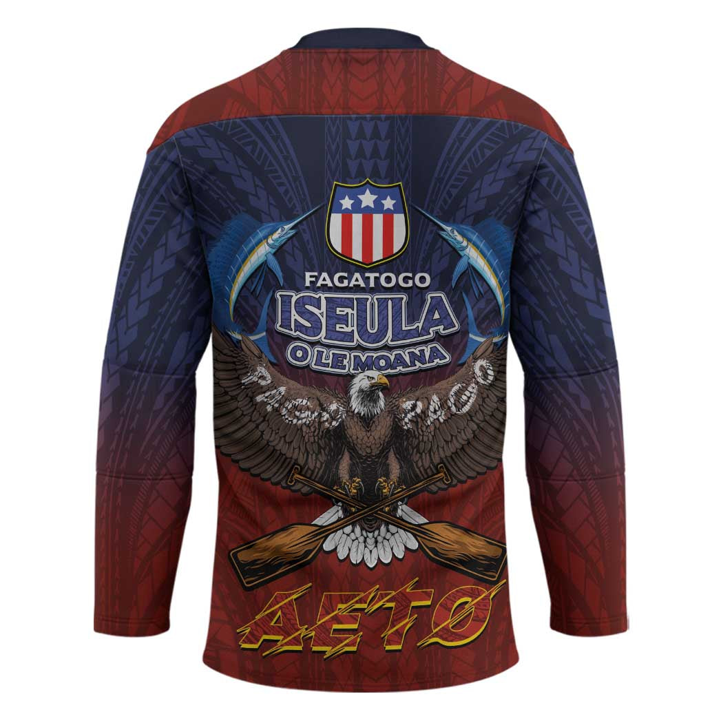American Samoa Fautasi Hockey Jersey Pago Pago Aeto and Iseula o le Moana of Fagatogo Red-Blue - Polynesian Pride