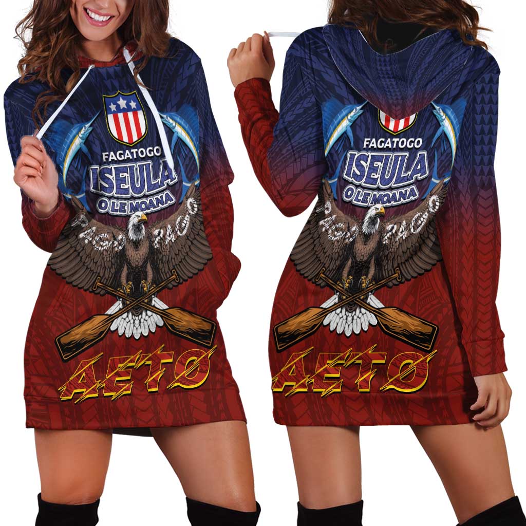 American Samoa Fautasi Hoodie Dress Pago Pago Aeto and Iseula o le Moana of Fagatogo Red-Blue - Polynesian Pride