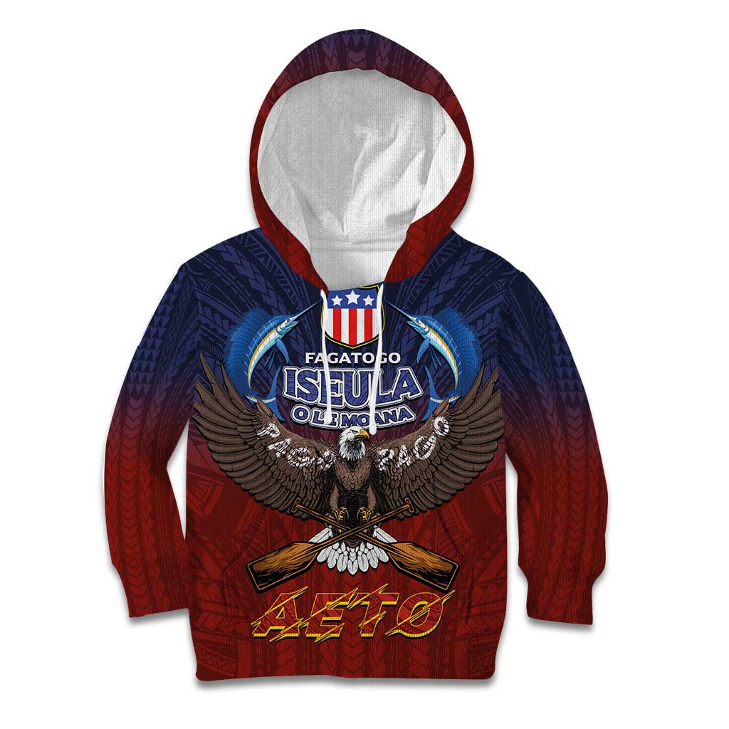 American Samoa Fautasi Kid Hoodie Pago Pago Aeto and Iseula o le Moana of Fagatogo Red-Blue - Polynesian Pride