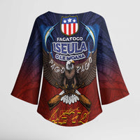 American Samoa Fautasi Kimono Sleeve Blouse Pago Pago Aeto and Iseula o le Moana of Fagatogo Red-Blue - Polynesian Pride