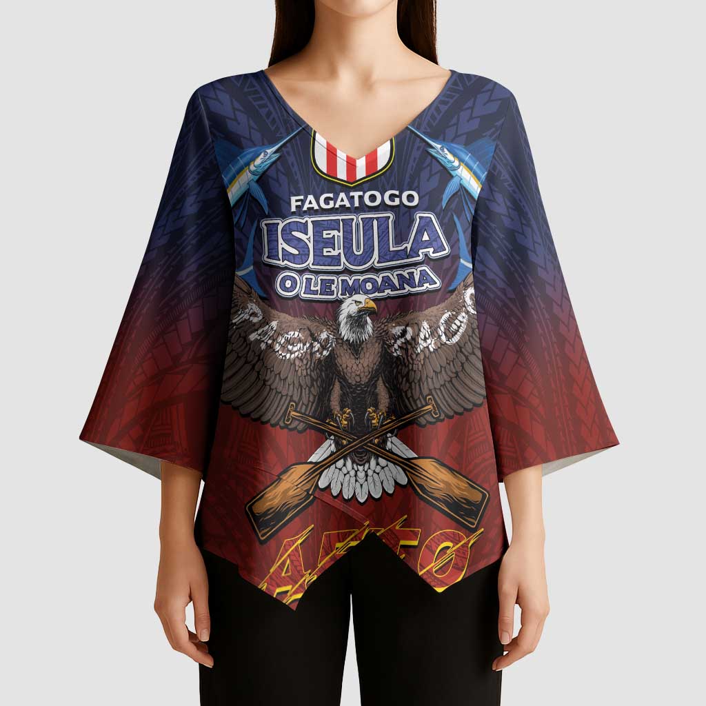 American Samoa Fautasi Kimono Sleeve Blouse Pago Pago Aeto and Iseula o le Moana of Fagatogo Red-Blue - Polynesian Pride