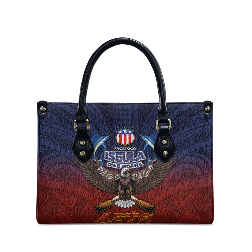 American Samoa Fautasi Leather Bag Pago Pago Aeto and Iseula o le Moana of Fagatogo Red-Blue - Polynesian Pride