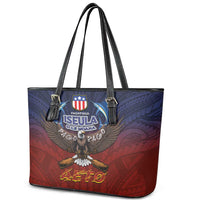 American Samoa Fautasi Leather Tote Bag Pago Pago Aeto and Iseula o le Moana of Fagatogo Red-Blue - Polynesian Pride