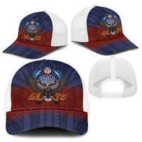American Samoa Fautasi Mesh Trucker Cap Pago Pago Aeto and Iseula o le Moana of Fagatogo Red-Blue - Polynesian Pride