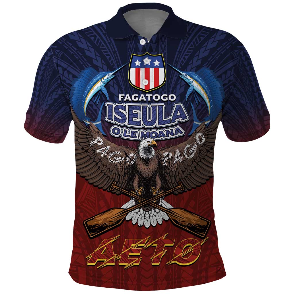 American Samoa Fautasi Polo Shirt Pago Pago Aeto and Iseula o le Moana of Fagatogo Red-Blue - Polynesian Pride