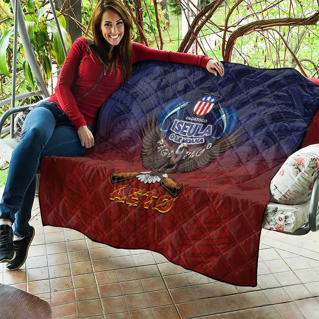 American Samoa Fautasi Quilt Pago Pago Aeto and Iseula o le Moana of Fagatogo Red-Blue LT03 - Polynesian Pride