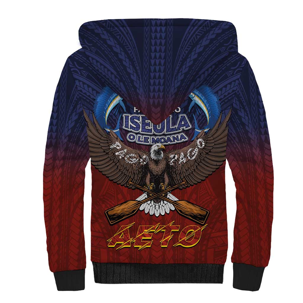 American Samoa Fautasi Sherpa Hoodie Pago Pago Aeto and Iseula o le Moana of Fagatogo Red-Blue - Polynesian Pride