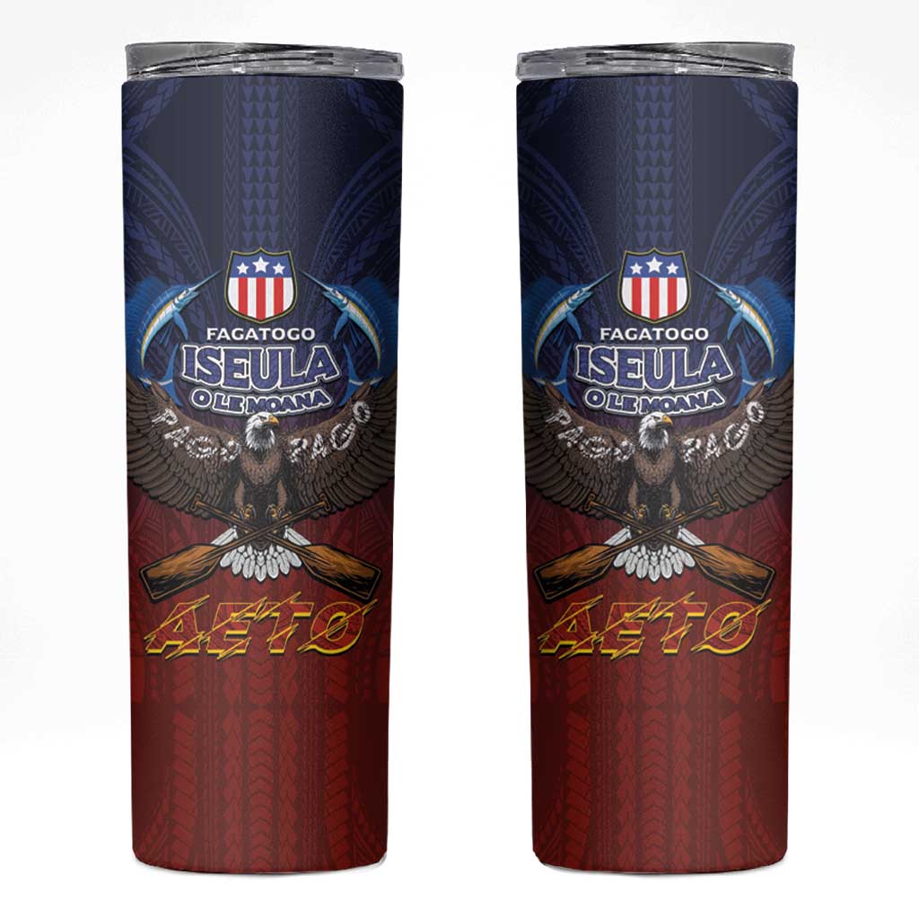 American Samoa Fautasi Skinny Tumbler Pago Pago Aeto and Iseula o le Moana of Fagatogo Red-Blue - Polynesian Pride
