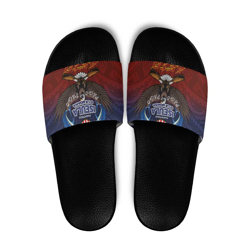 American Samoa Fautasi Slide Sandals Pago Pago Aeto and Iseula o le Moana of Fagatogo Red-Blue - Polynesian Pride