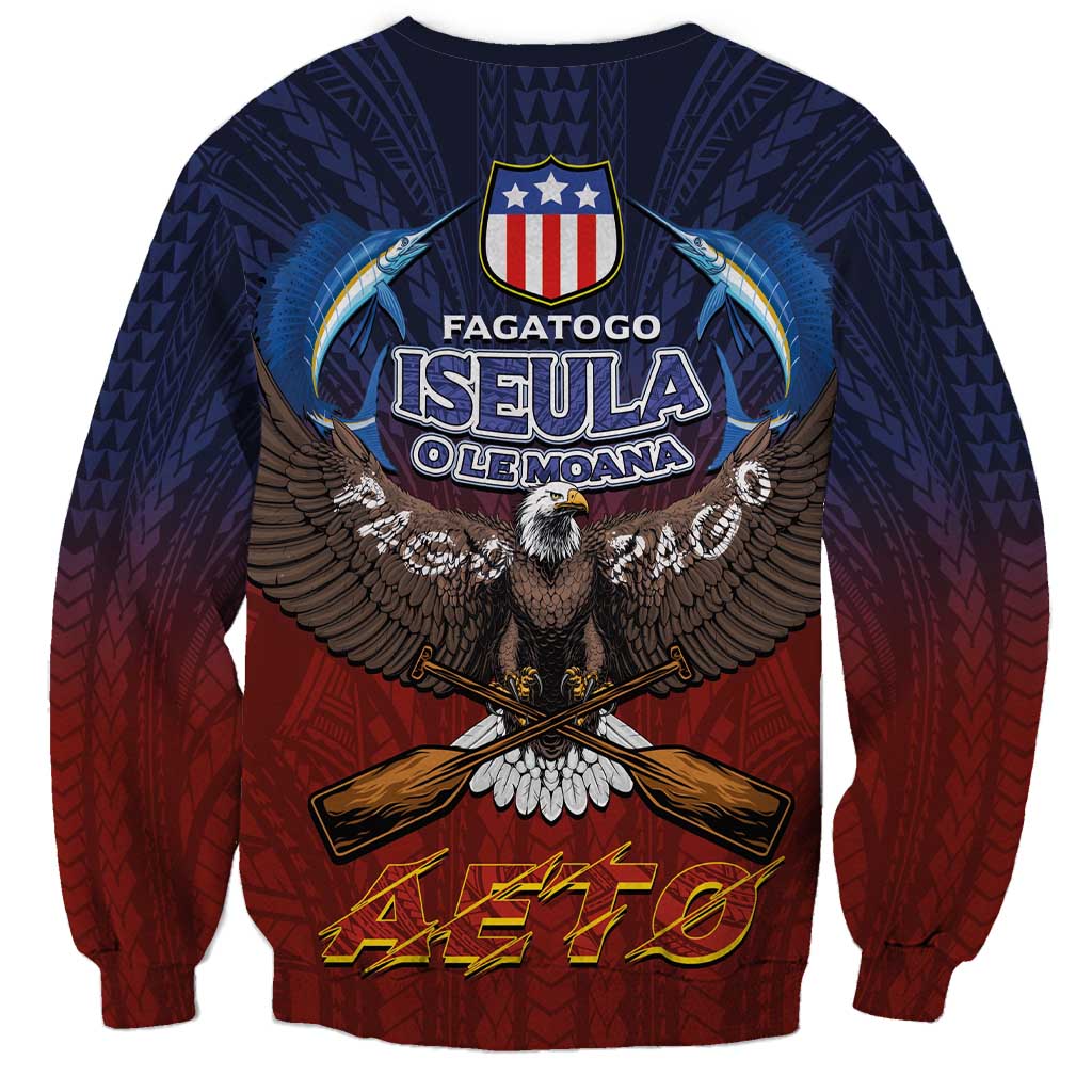 American Samoa Fautasi Sweatshirt Pago Pago Aeto and Iseula o le Moana of Fagatogo Red-Blue - Polynesian Pride