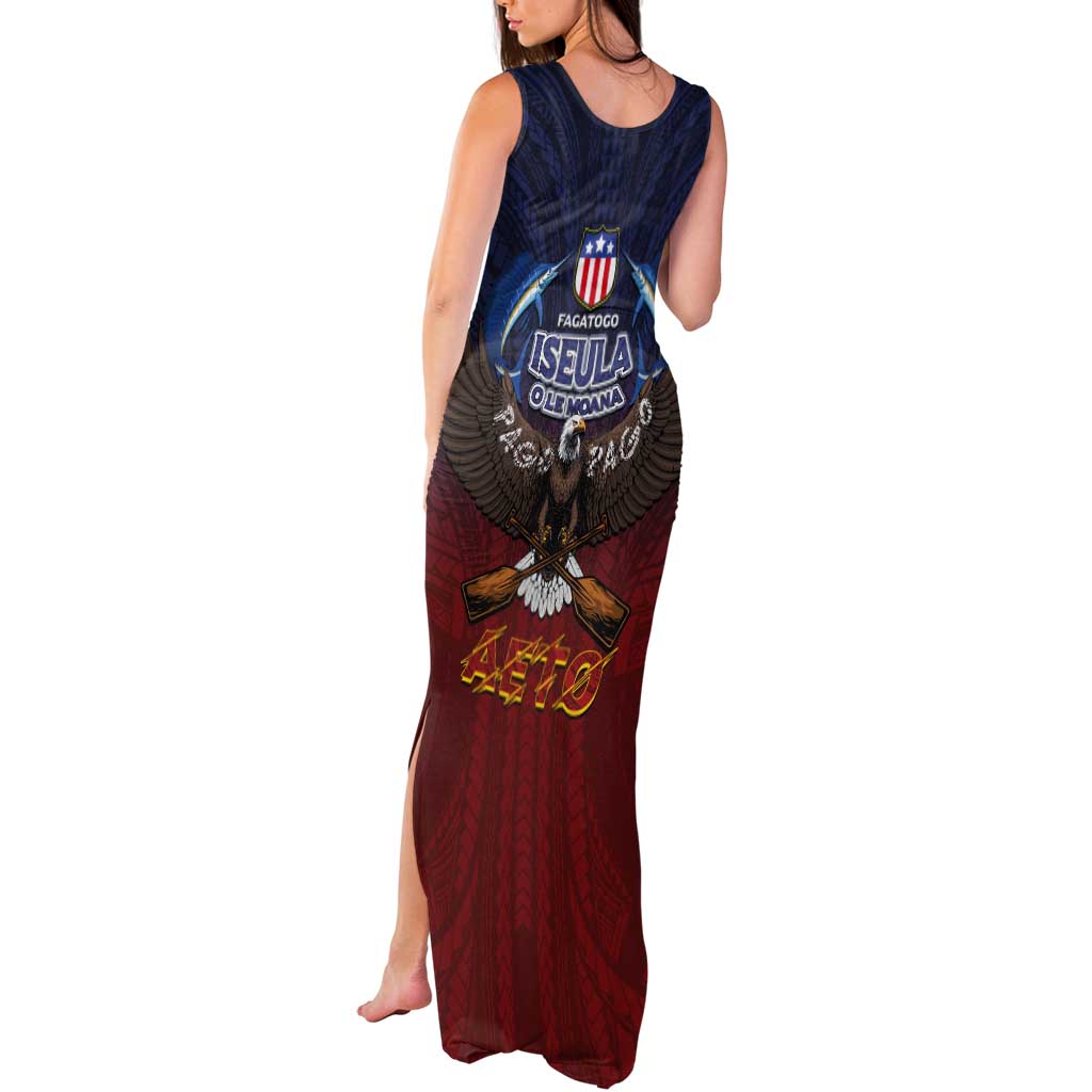 American Samoa Fautasi Tank Maxi Dress Pago Pago Aeto and Iseula o le Moana of Fagatogo Red-Blue - Polynesian Pride