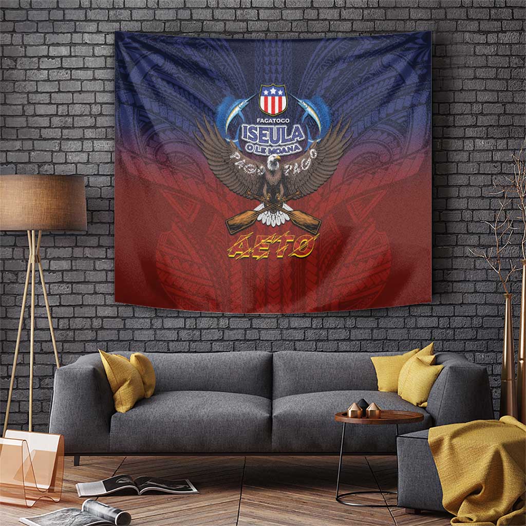 American Samoa Fautasi Tapestry Pago Pago Aeto and Iseula o le Moana of Fagatogo Red-Blue - Polynesian Pride