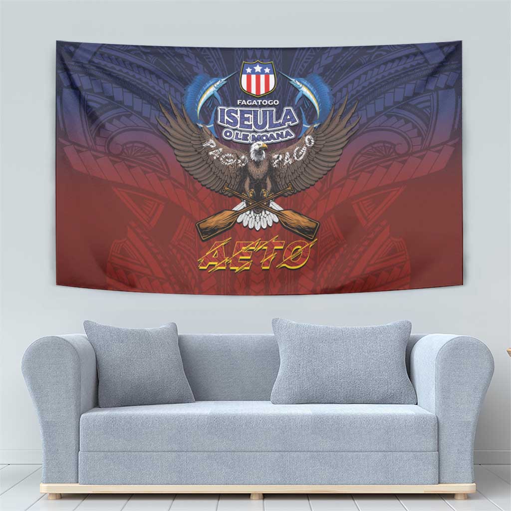 American Samoa Fautasi Tapestry Pago Pago Aeto and Iseula o le Moana of Fagatogo Red-Blue - Polynesian Pride