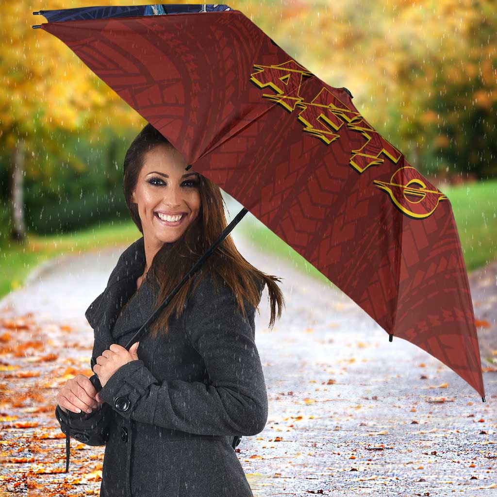 American Samoa Fautasi Umbrella Pago Pago Aeto and Iseula o le Moana of Fagatogo Red-Blue - Polynesian Pride