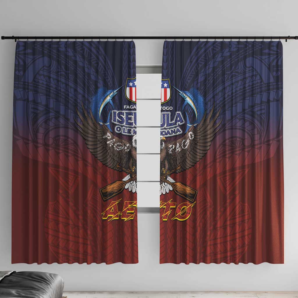 American Samoa Fautasi Window Curtain Pago Pago Aeto and Iseula o le Moana of Fagatogo Red-Blue - Polynesian Pride