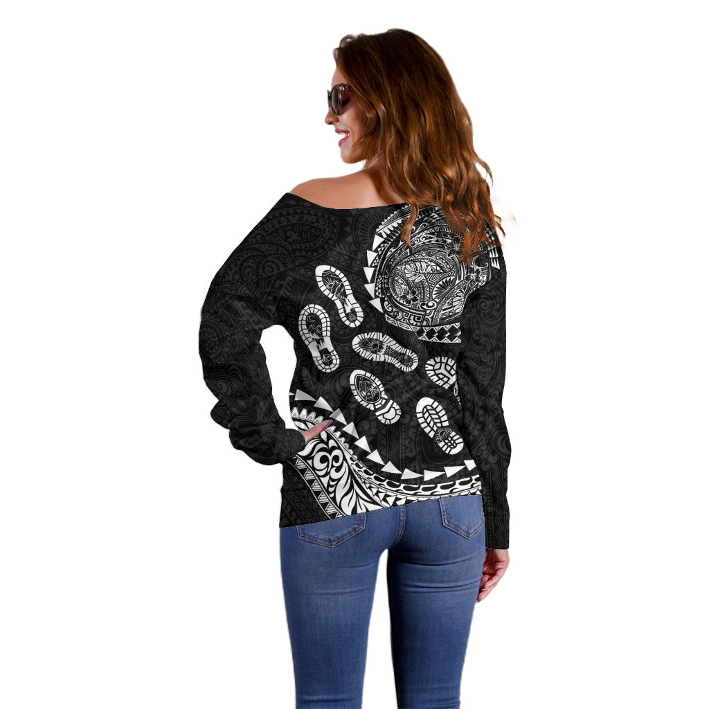 Hawaii Running Off Shoulder Sweater Polynesian Tribal Tattoo