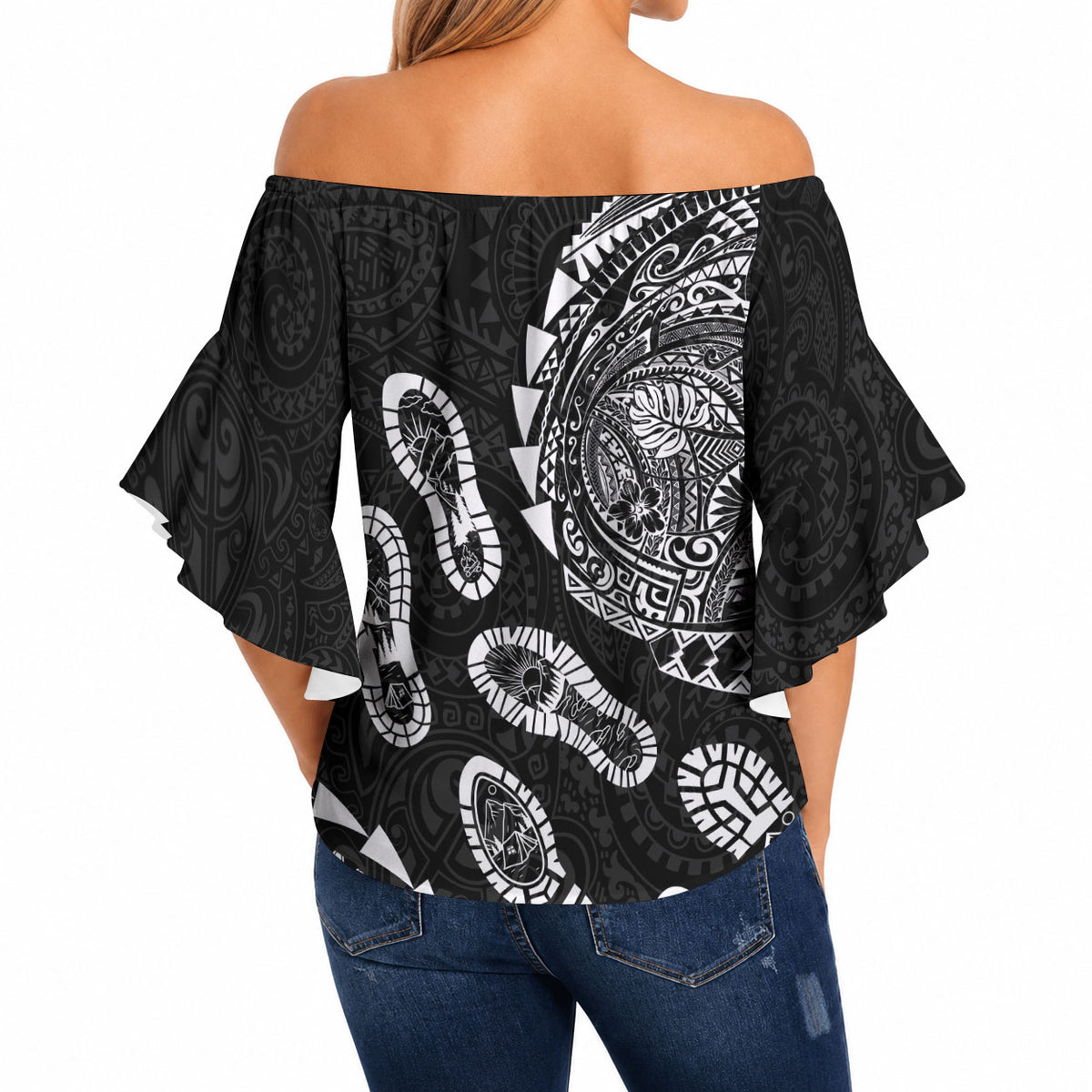 Hawaii Running Off Shoulder Wrap Waist Top Polynesian Tribal Tattoo