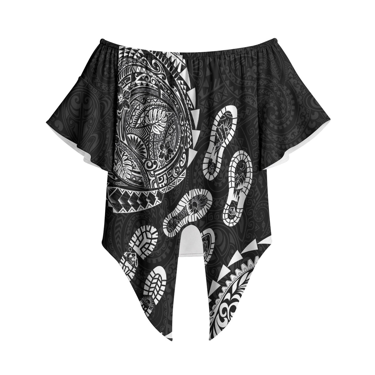 Hawaii Running Off Shoulder Wrap Waist Top Polynesian Tribal Tattoo