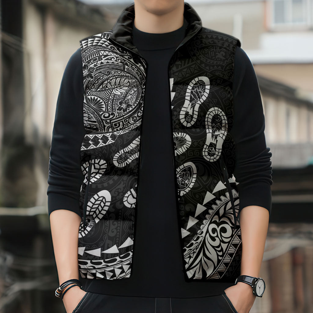 Hawaii Running Sleeveless Puffer Jacket Polynesian Tribal Tattoo