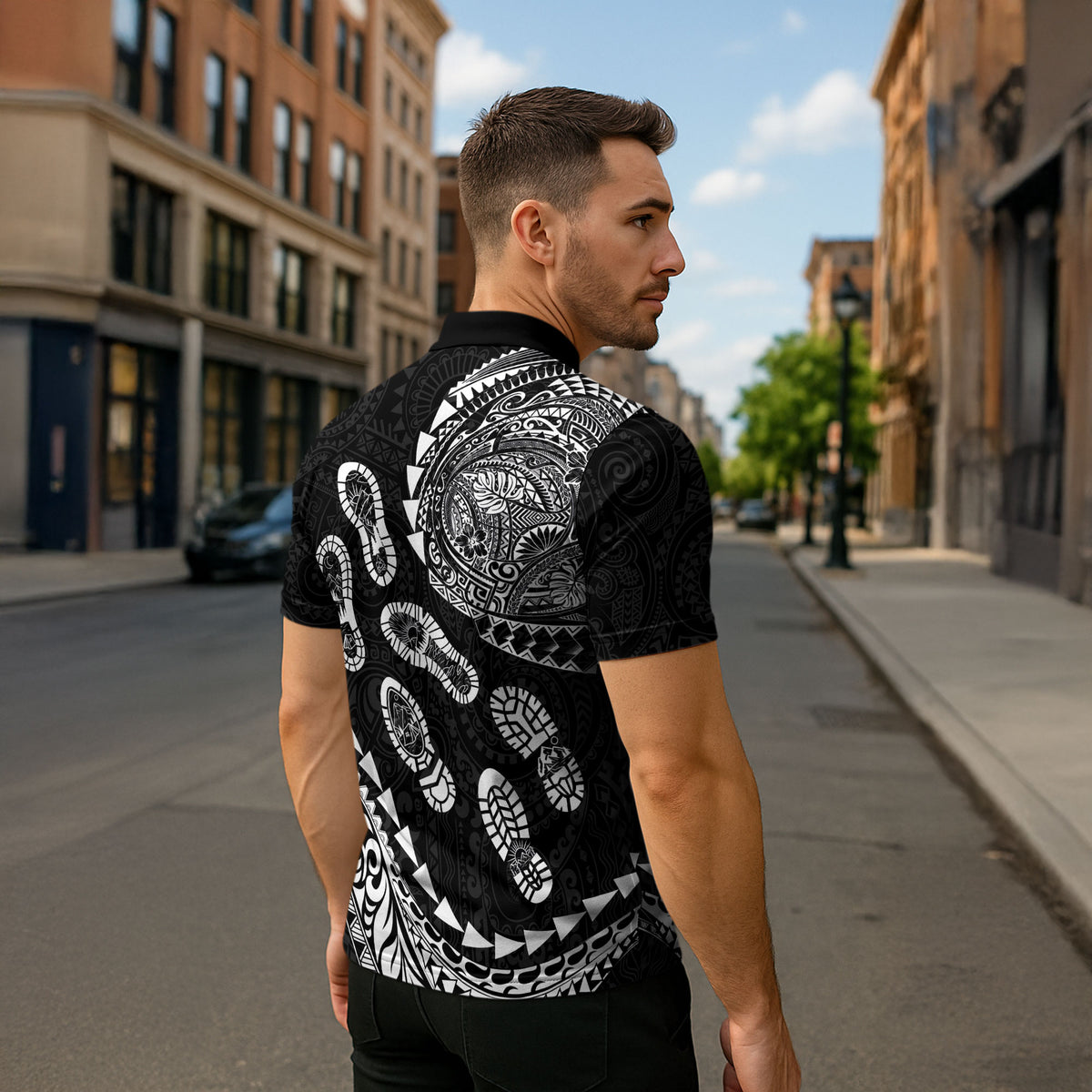 Hawaii Running Zipper Polo Shirt Polynesian Tribal Tattoo