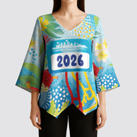 Personalized Hawaii Marathon Kimono Sleeve Blouse Polynesian Motif Tropical Style