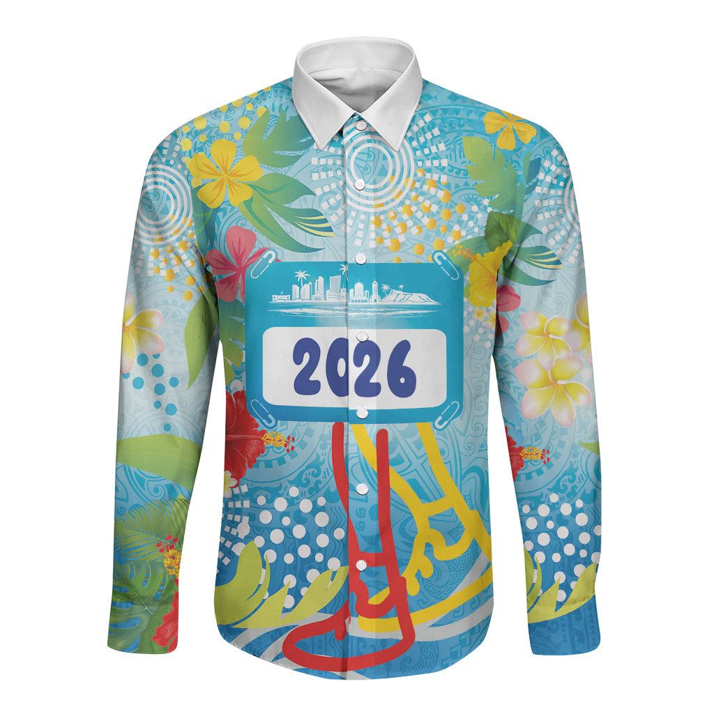 Personalized Hawaii Marathon Long Sleeve Button Shirt Polynesian Motif Tropical Style