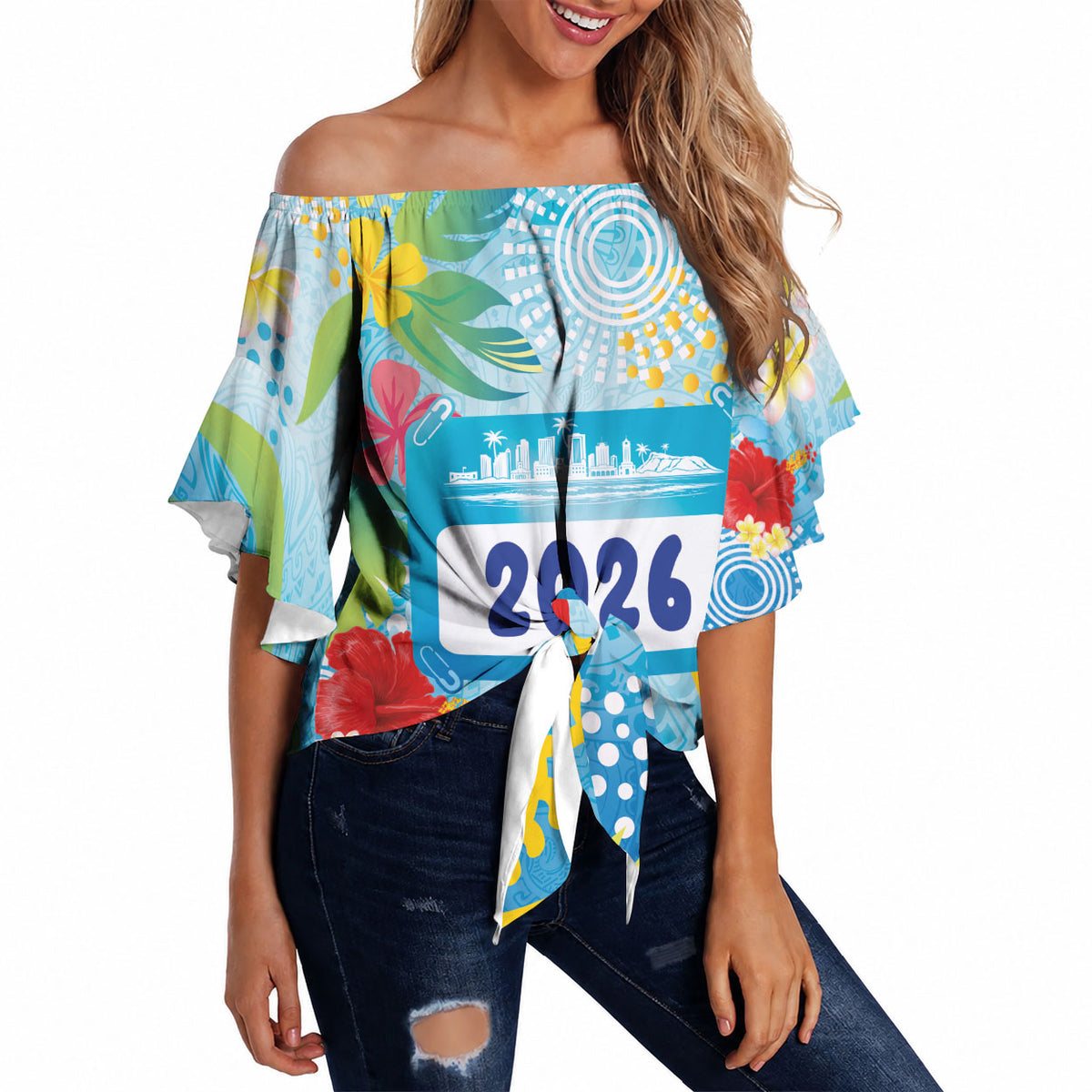 Personalized Hawaii Marathon Off Shoulder Wrap Waist Top Polynesian Motif Tropical Style