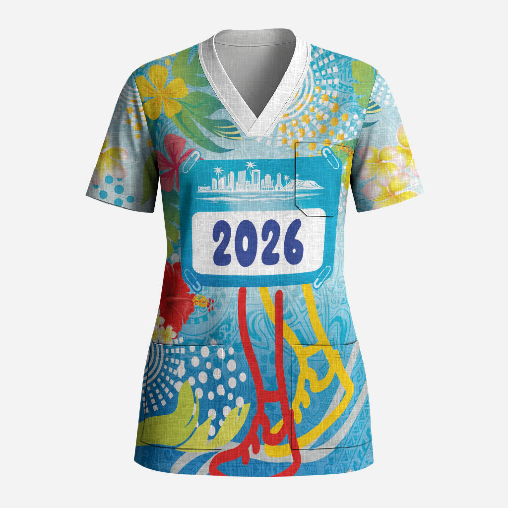 Personalized Hawaii Marathon Scrub Top Polynesian Motif Tropical Style