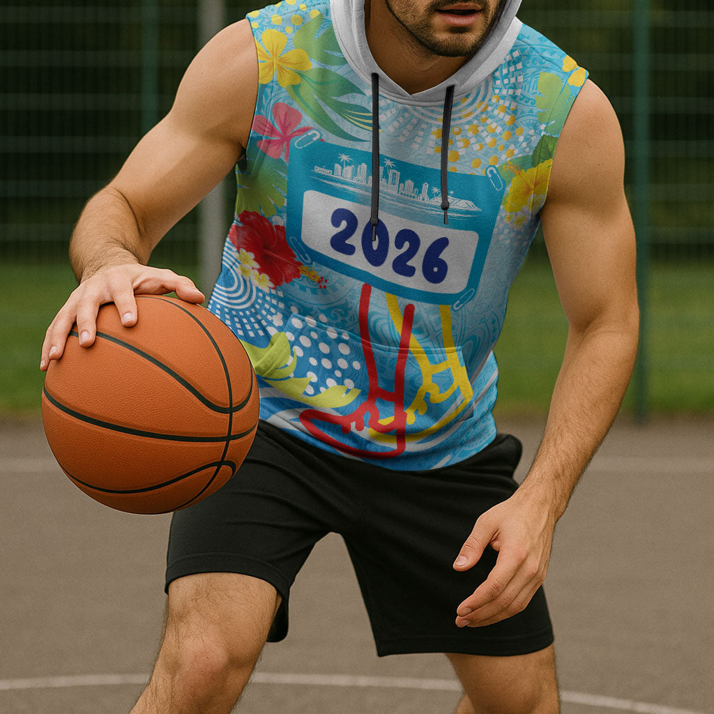 Personalized Hawaii Marathon Sleeveless Hoodie Polynesian Motif Tropical Style