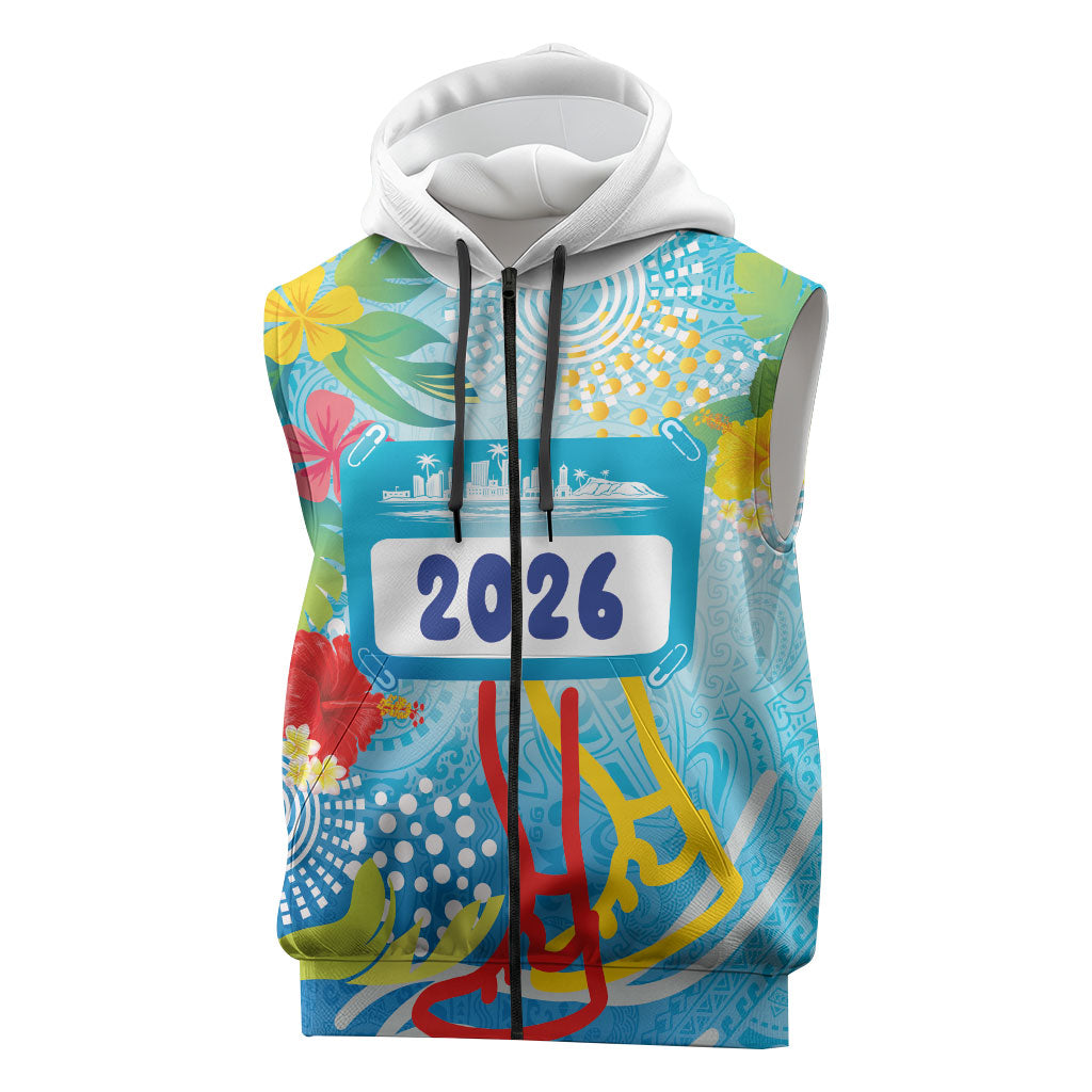 Personalized Hawaii Marathon Sleeveless Zip Hoodie Polynesian Motif Tropical Style