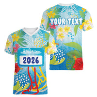 Personalized Hawaii Marathon Women V-Neck T-Shirt Polynesian Motif Tropical Style