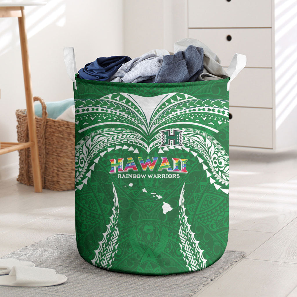 Hawaii Rainbow Warriors Laundry Basket Polynesian Motif Green Color