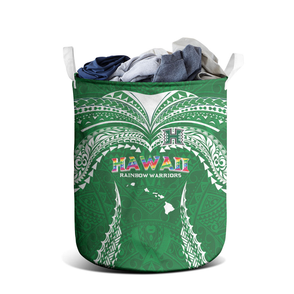 Hawaii Rainbow Warriors Laundry Basket Polynesian Motif Green Color