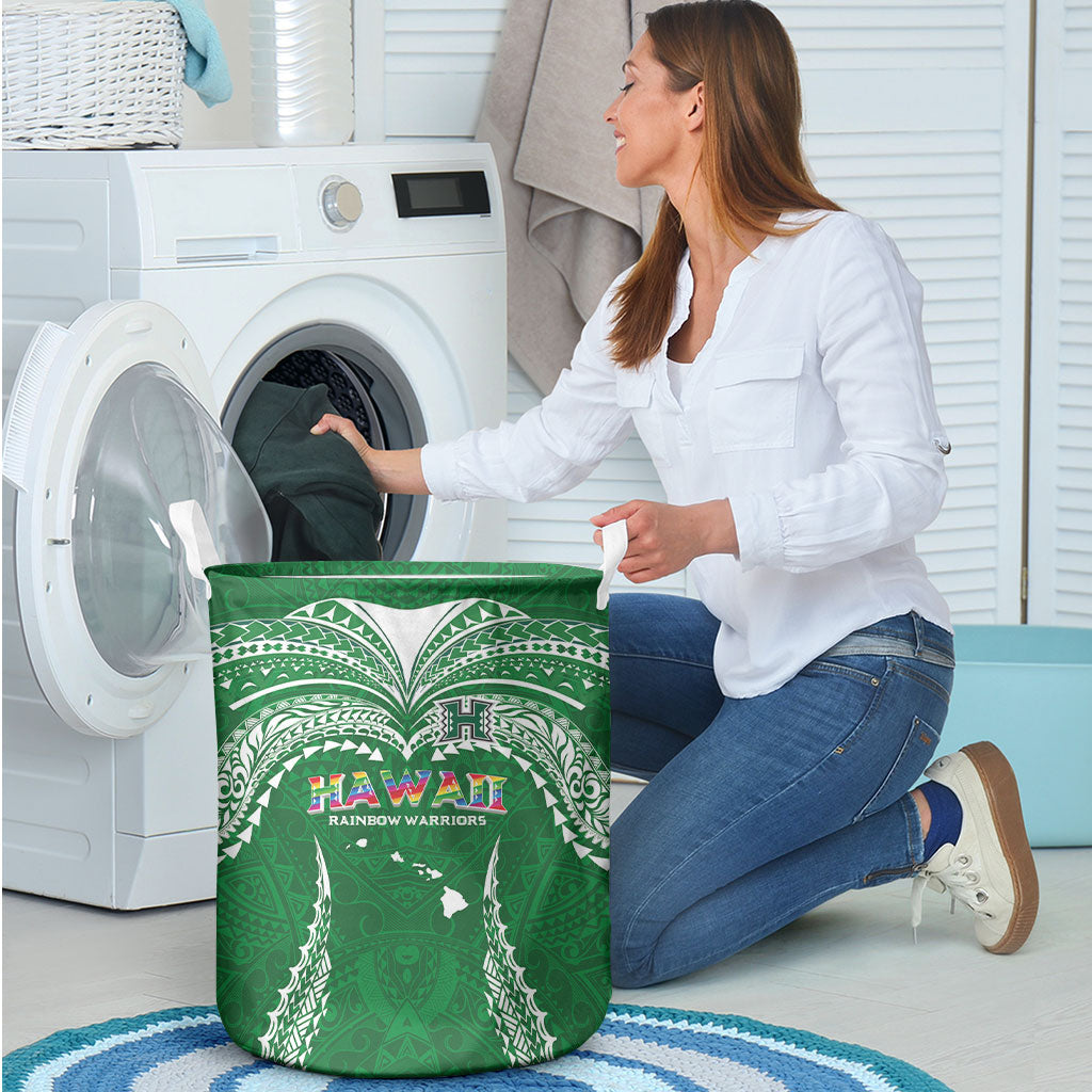 Hawaii Rainbow Warriors Laundry Basket Polynesian Motif Green Color