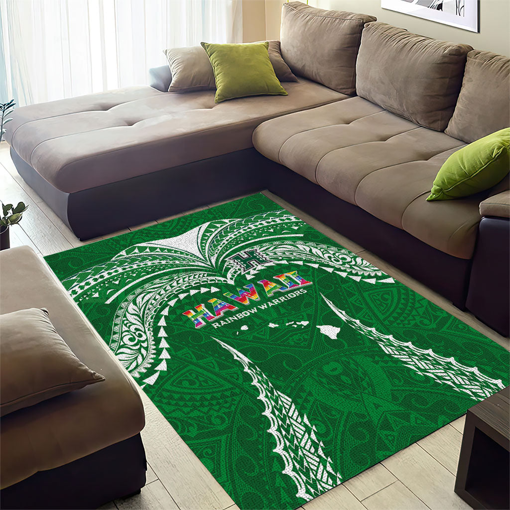 Hawaii Rainbow Warriors Area Rug Polynesian Motif Green Color