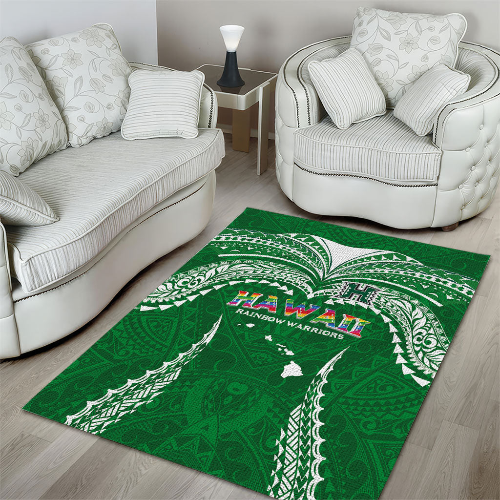 Hawaii Rainbow Warriors Area Rug Polynesian Motif Green Color
