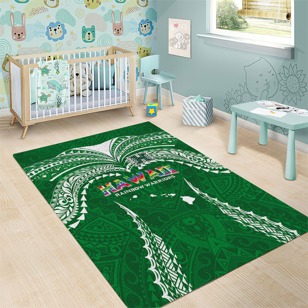 Hawaii Rainbow Warriors Area Rug Polynesian Motif Green Color