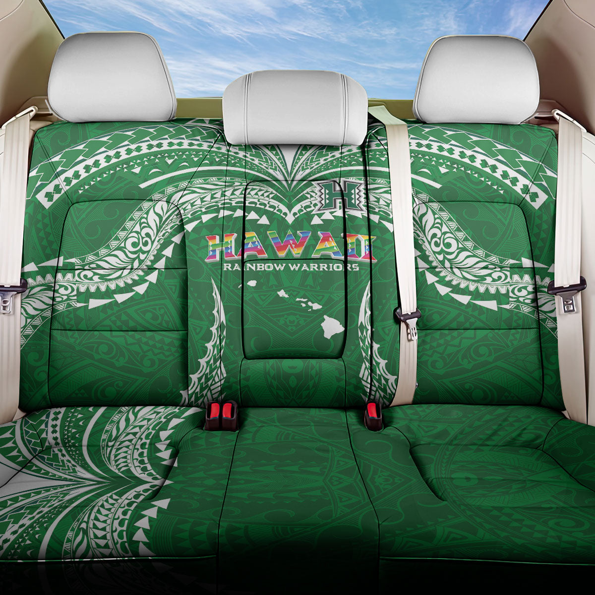 Hawaii Rainbow Warriors Back Car Seat Cover Polynesian Motif Green Color