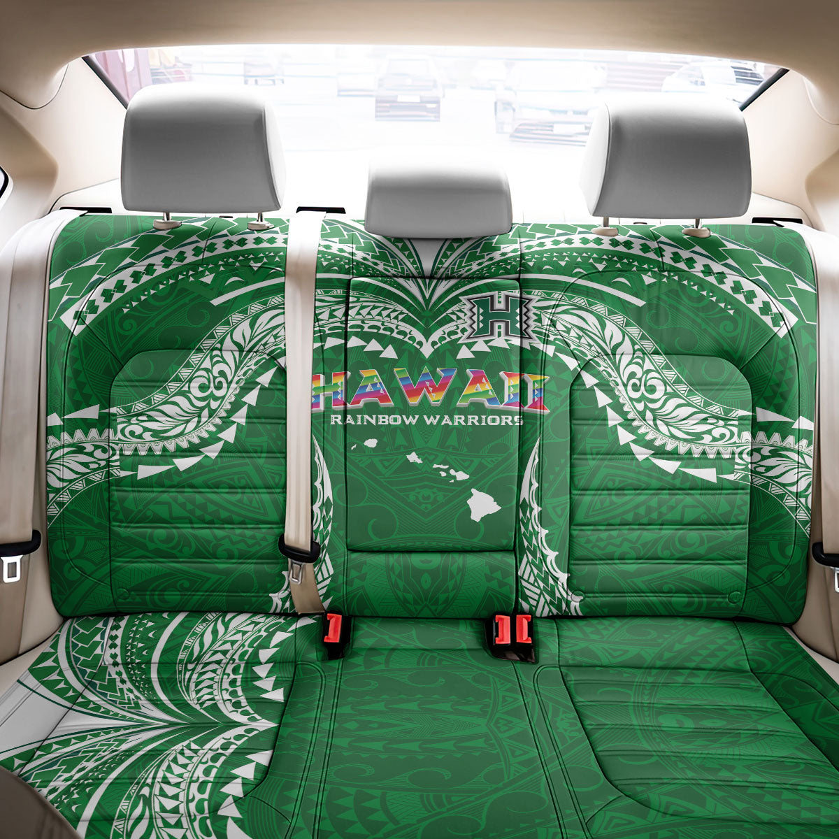 Hawaii Rainbow Warriors Back Car Seat Cover Polynesian Motif Green Color