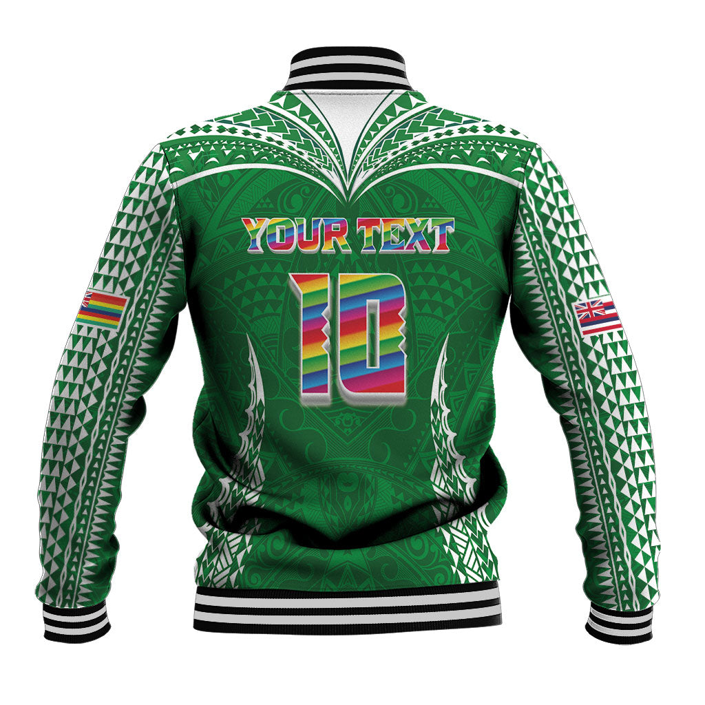 Custom Hawaii Rainbow Warriors Baseball Jacket Polynesian Motif Green Color