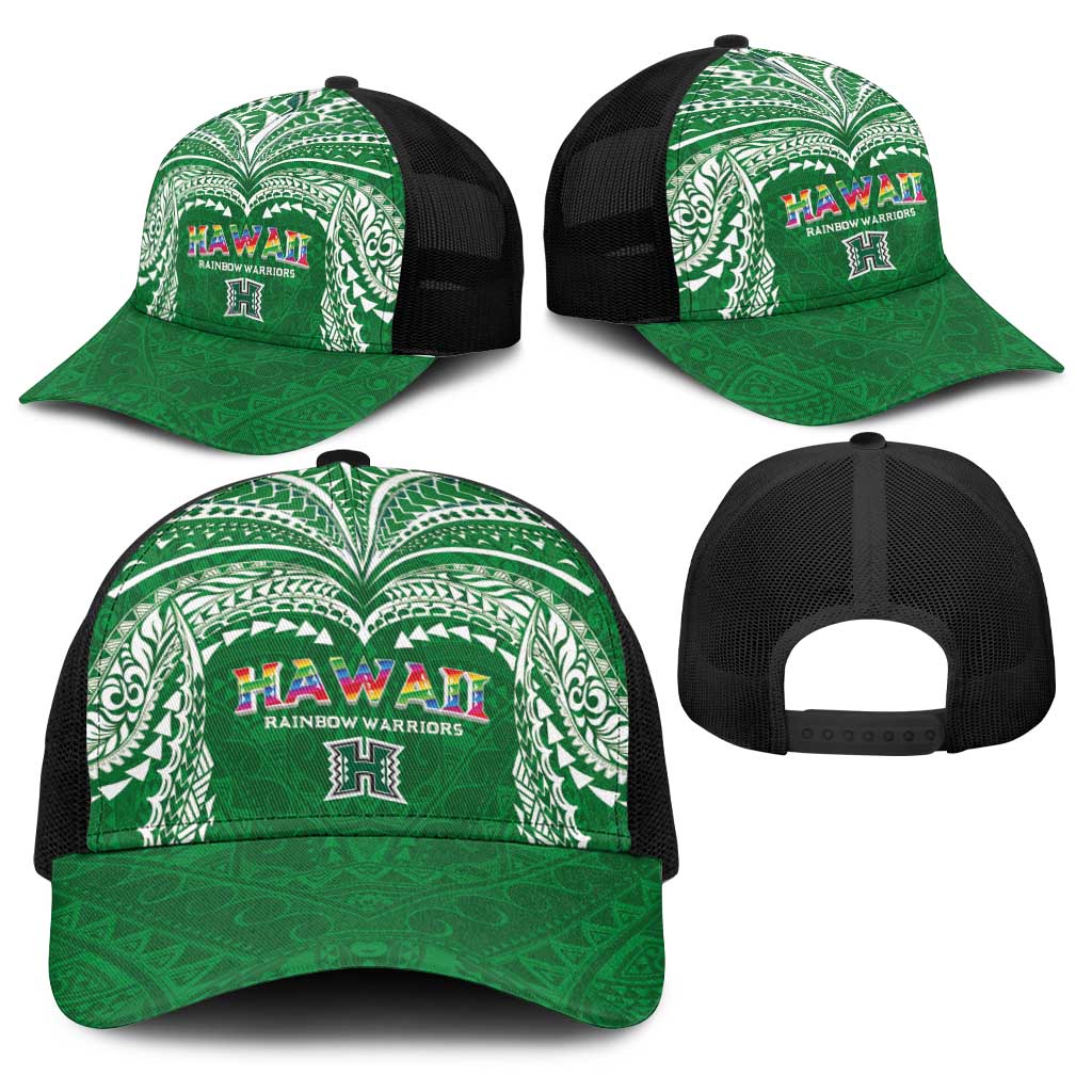 Hawaii Rainbow Warriors Baseball Net Cap Polynesian Motif Green Color