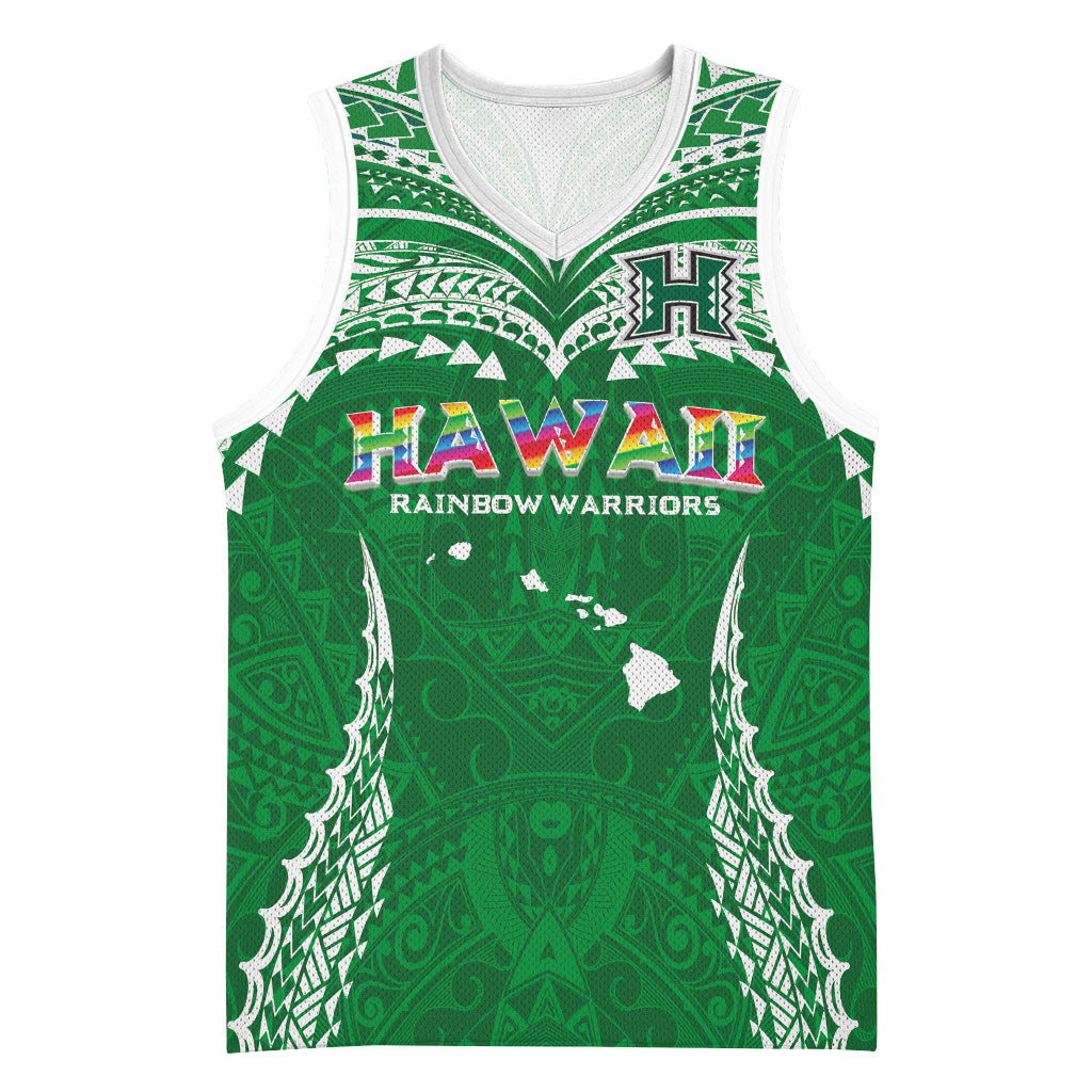 Custom Hawaii Rainbow Warriors Basketball Jersey Polynesian Motif Green Color