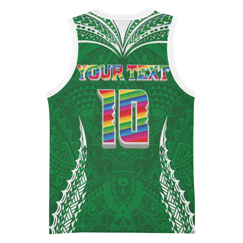 Custom Hawaii Rainbow Warriors Basketball Jersey Polynesian Motif Green Color